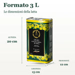Dimensioni della latta 3 L: altezza 20, larghezza 15, profondità 12 cm